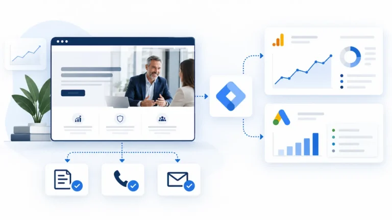 GA4, Google Tag Manager and Google Ads conversion tracking setup for a financial consulting website, including form submissions, phone clicks and email clicks.